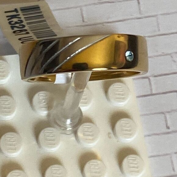 Men's Gold and Silver Ring Band with Aqua Stone size 10 - Picture 4 of 6